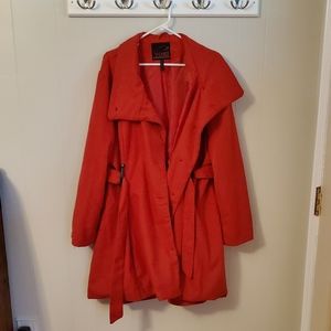 Bright red wool blend women's belted coat 3XL